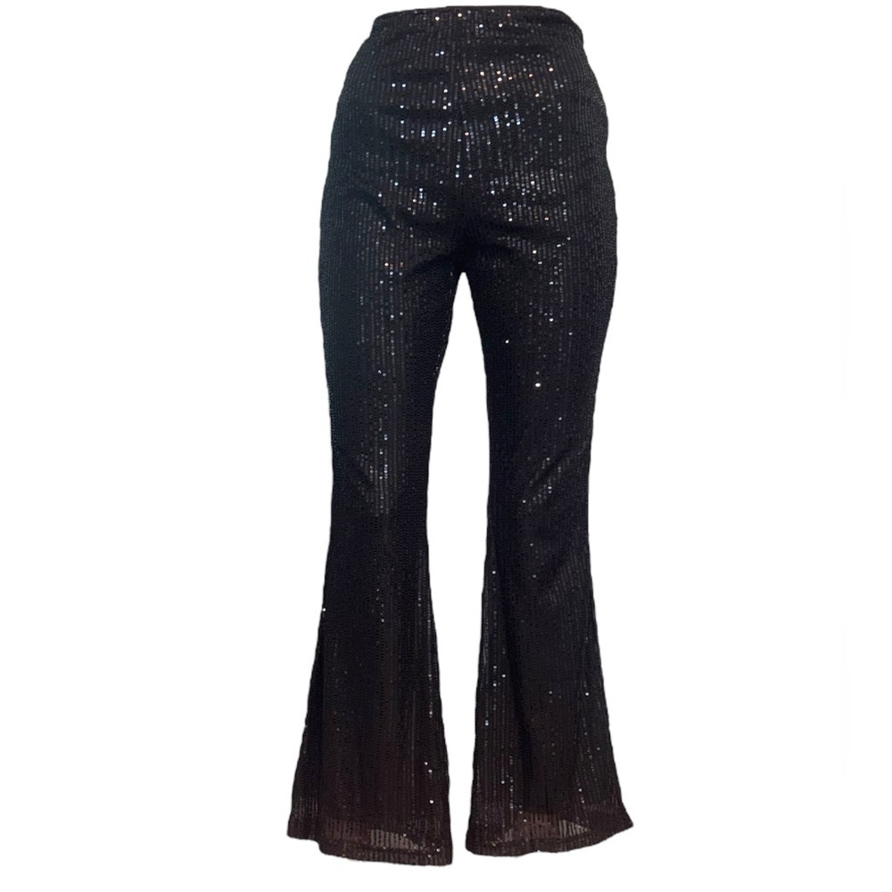 Black Sequin Flare Pants